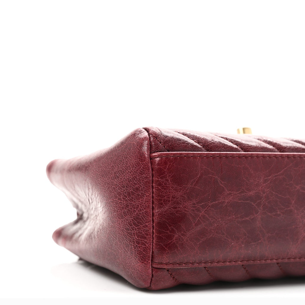 Glazed Calfskin Chevron Quilted Small Hampton Flap Burgundy