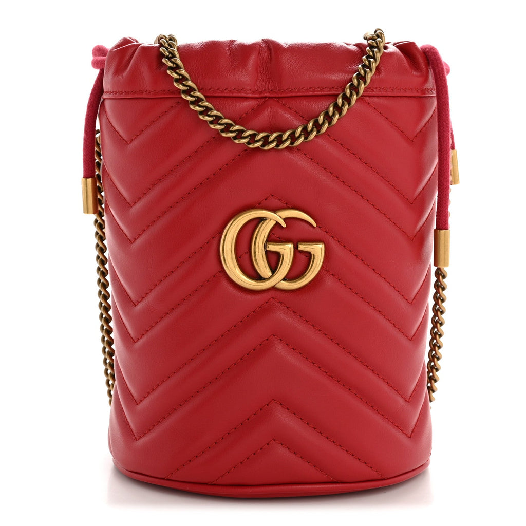 Calfskin Matelasse Mini GG Marmont 2.0 Bucket Bag Hibiscus Red