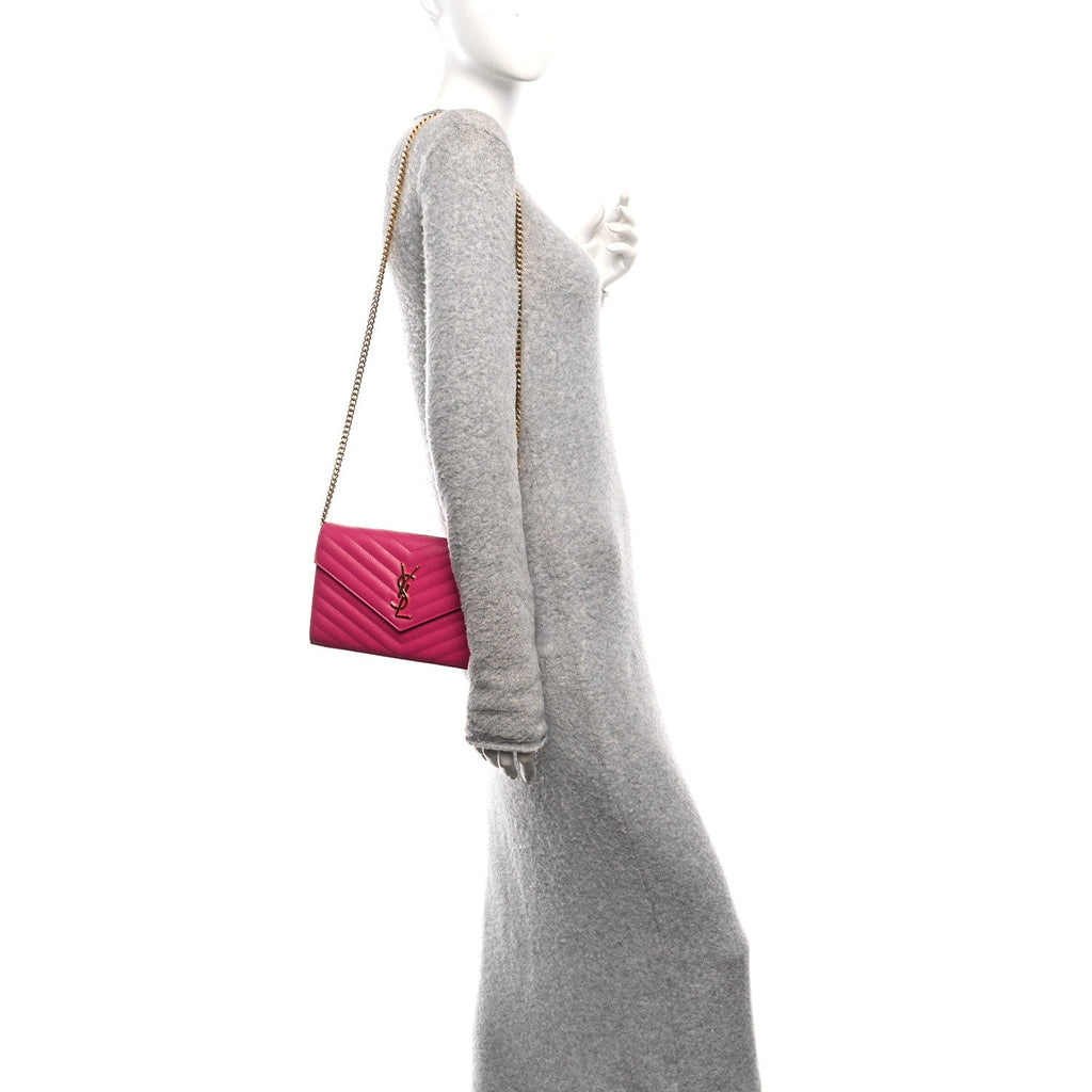 Grain De Poudre Matelasse Chevron Monogram Chain Wallet Fuxia Couture