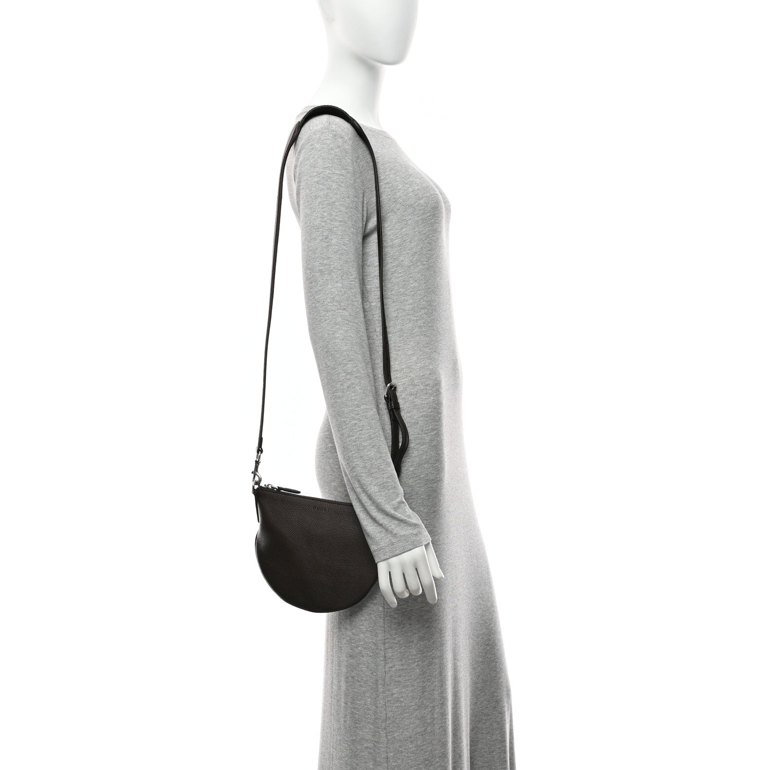 Pebbled Calfskin Mini B Shoudler Bag Dark Brown