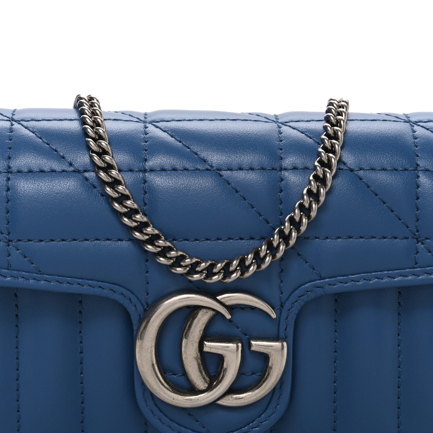 Calfskin Matelasse Aria Super Mini GG Marmont Shoulder Bag Clear Blue