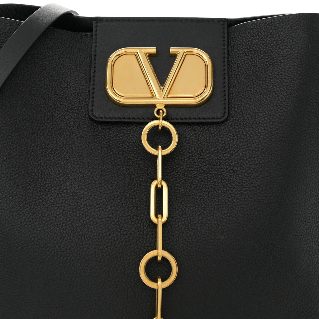 Grainy Calfskin VLogo Escape Hobo Bag Black