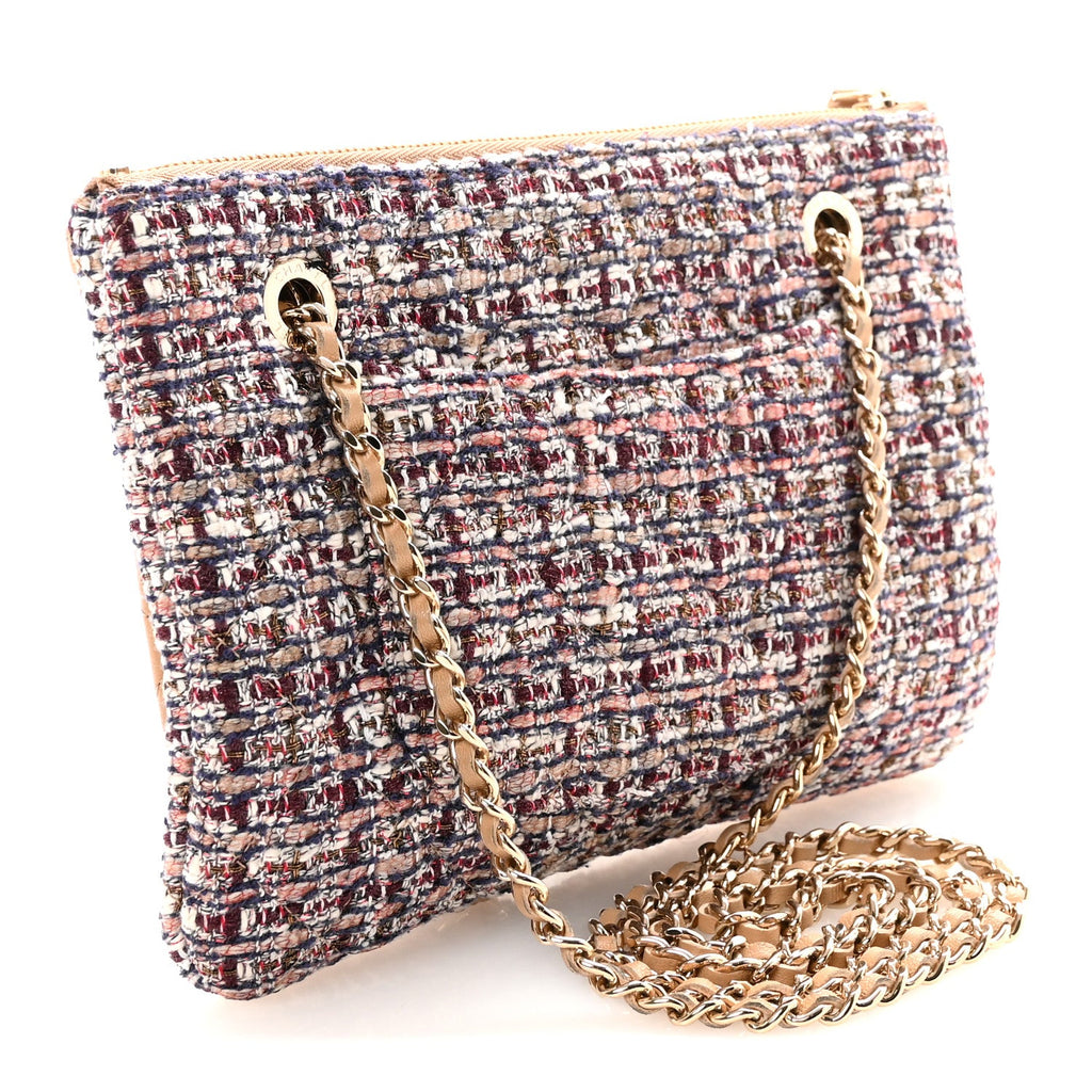 Tweed Lambskin Quilted Pouch Beige Multicolor