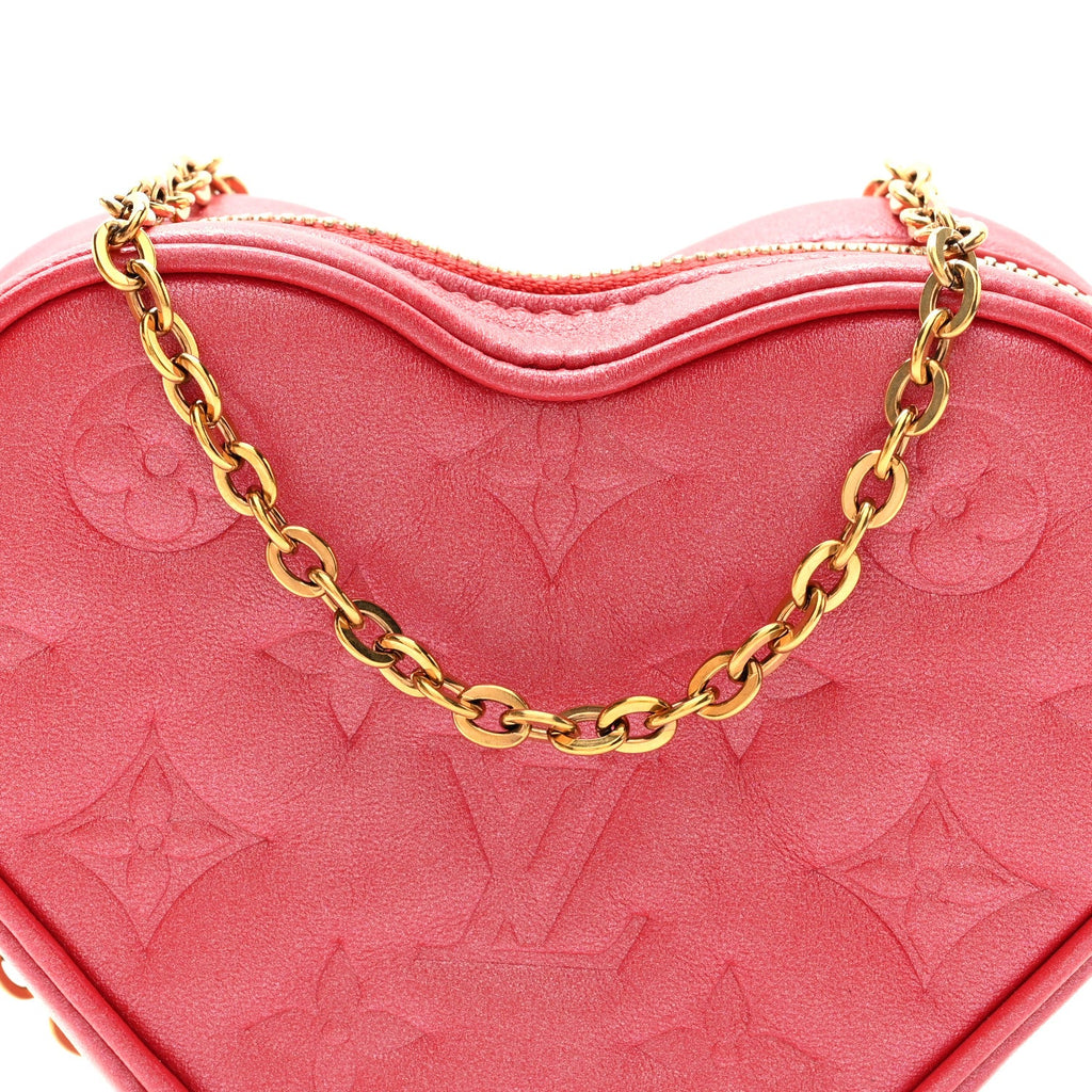 Lambskin Embossed Monogram Fall In Love Sac Coeur Heart Chain Bag Lipstick Red