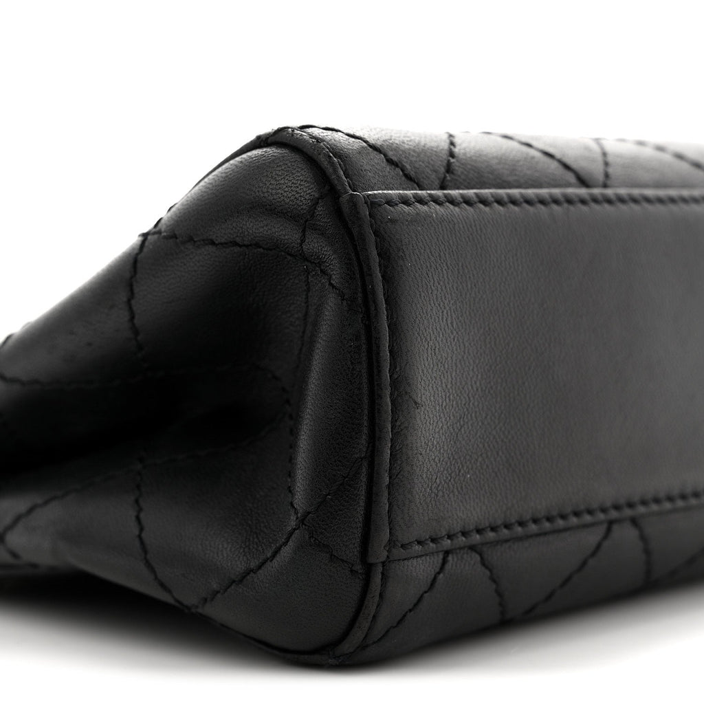 Lambskin Stitched Small Tote Black