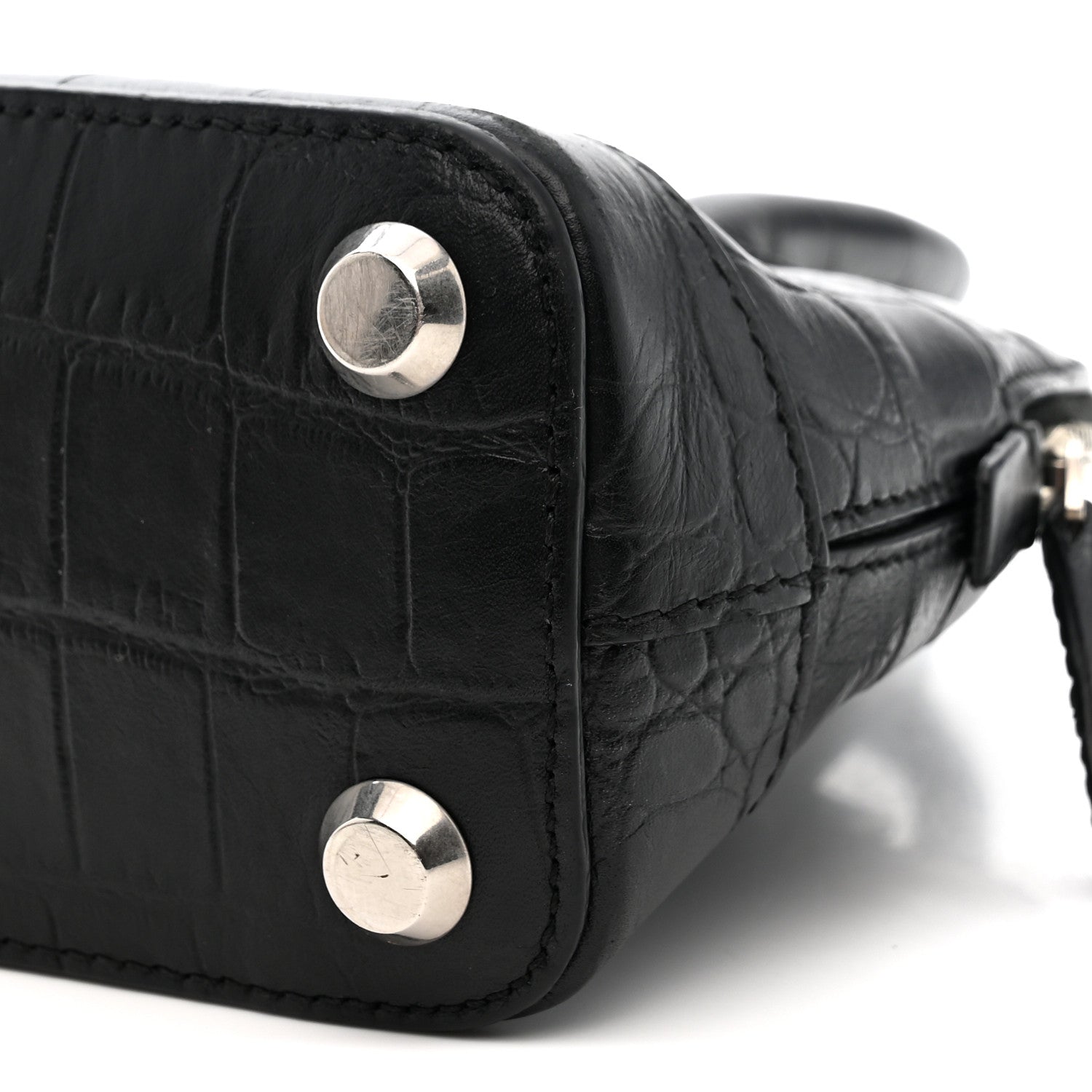 Calfskin Logo Crocodile Embossed XXS Ville Top Handle Bag Black