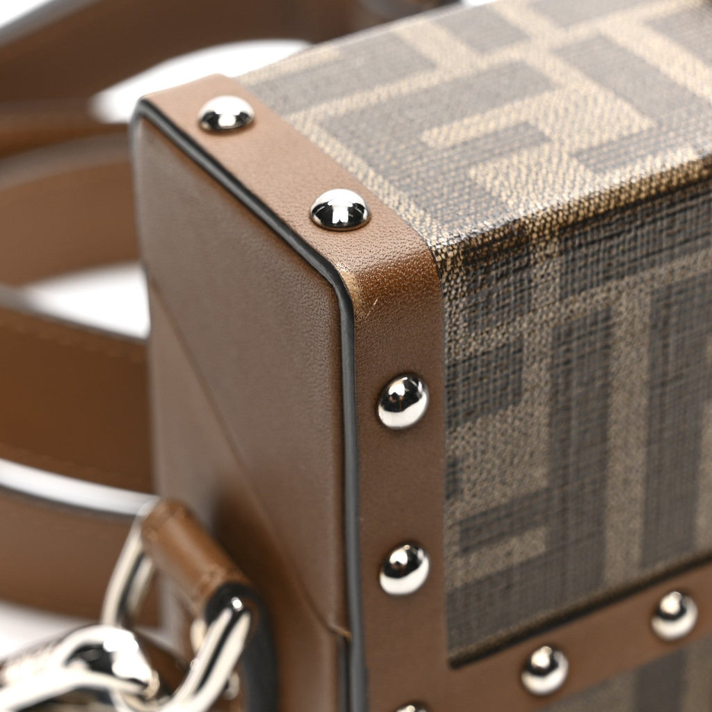 Shiny Glazed Fabric Vachetta FF 1974 Mini Baguette Trunk Mogano Panna Cuoio