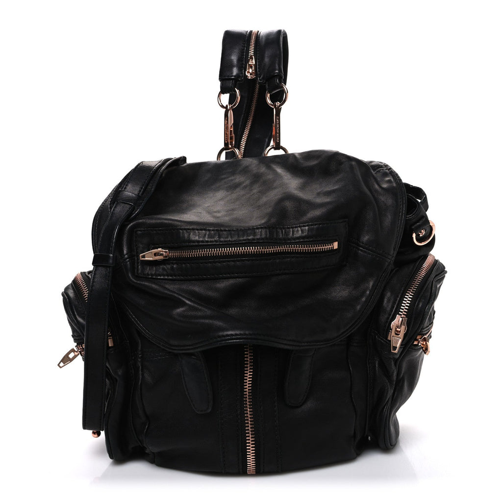 Lambskin Marti Backpack Bag Washed Black Rose Gold Hardware