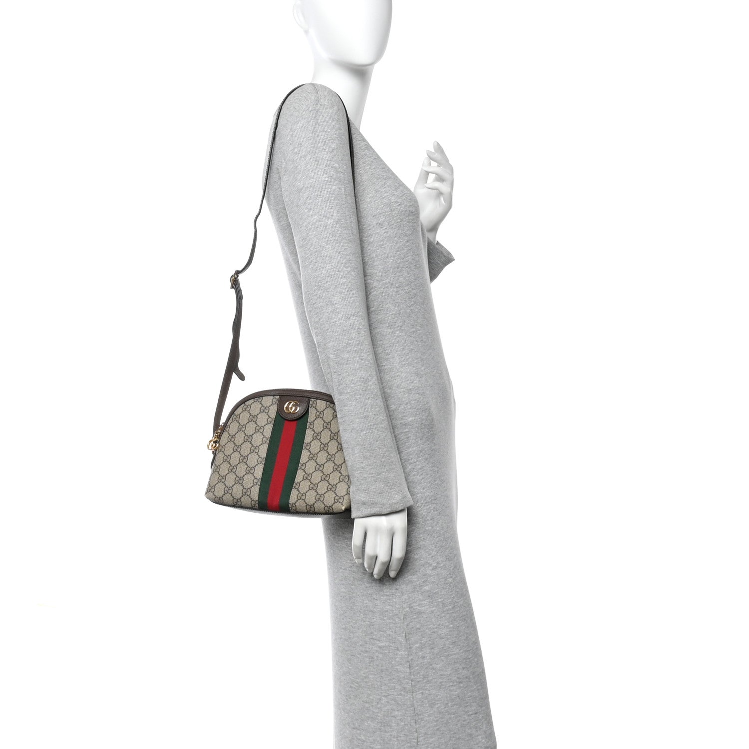 GG Supreme Monogram Textured Dollar Calfskin Web Small Ophidia Dome Shoulder Bag Beige Ebony New Acero