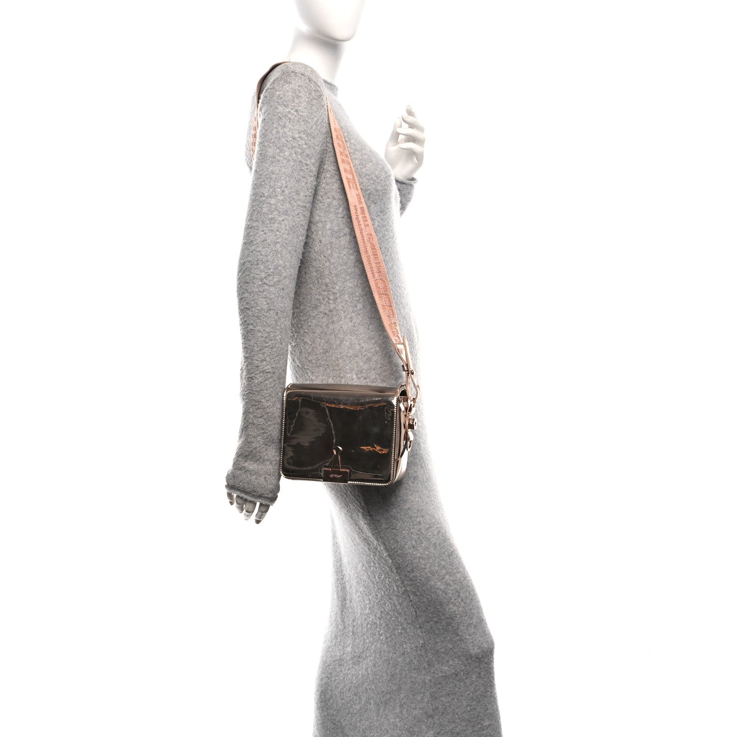Patent Mirror Binder Clip Bag Rose Gold