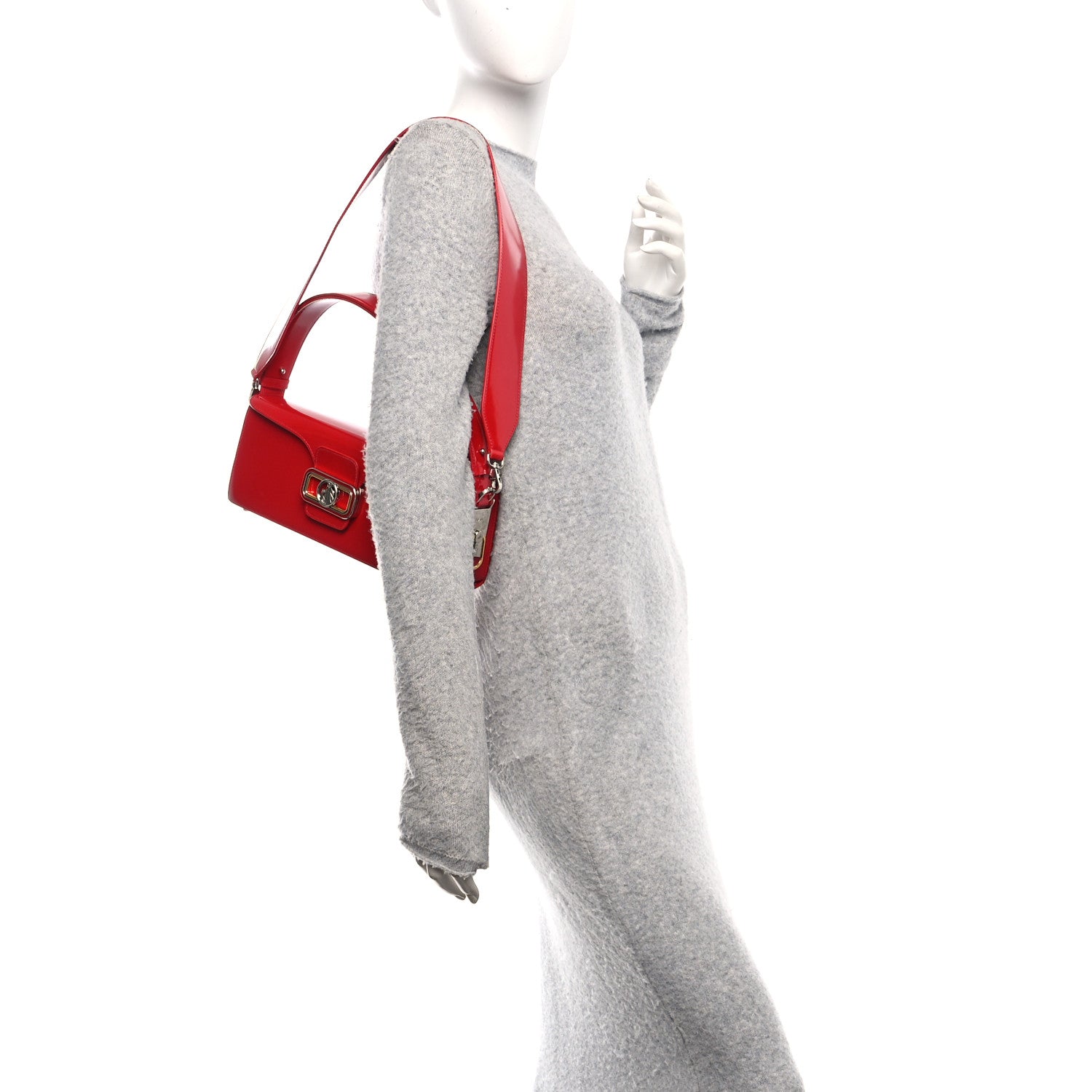 Shiny Calfskin Medium Pencil Shoulder Bag Rouge Lipstick