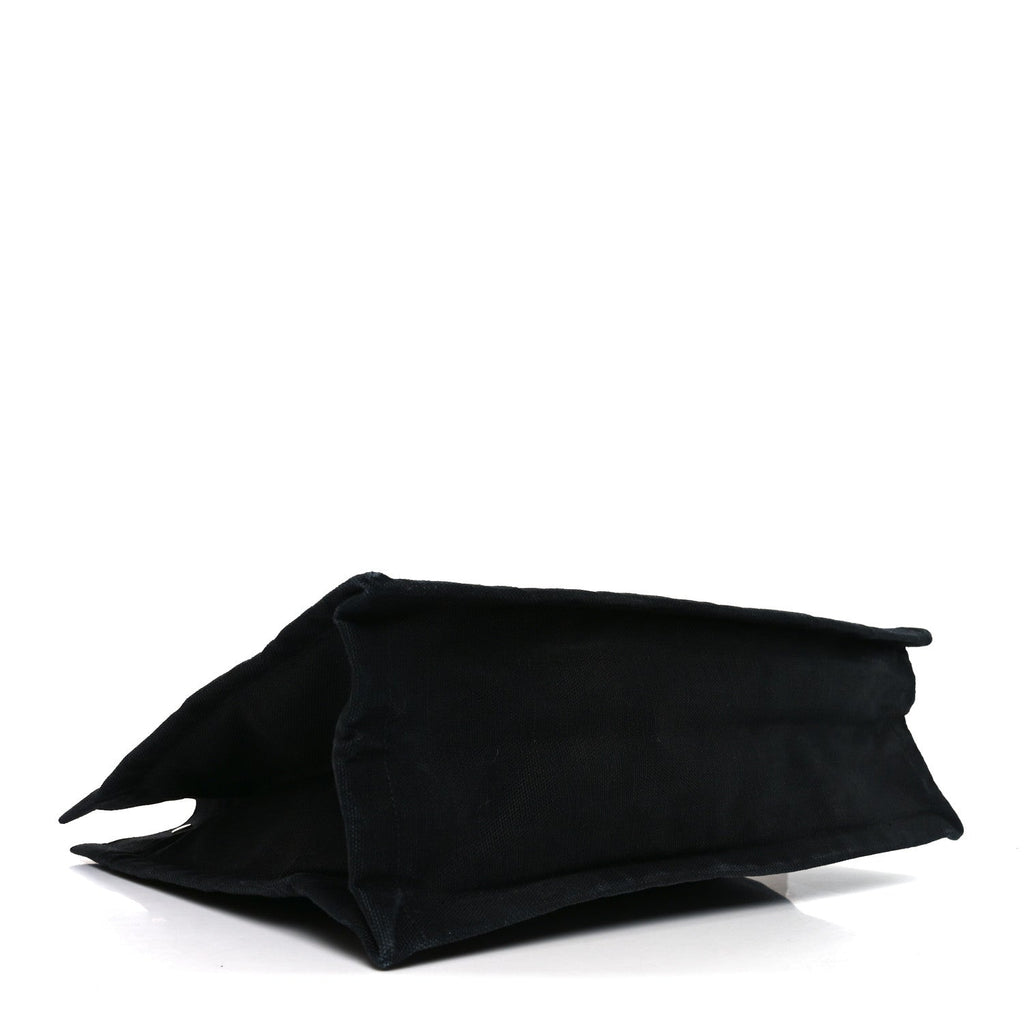 Raffia Linen Calfskin Rive Gauche Tote Black