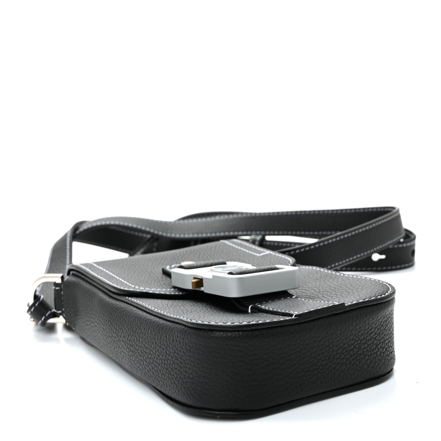 Grained Calfskin Vertical Saddle Pouch With Strap Black