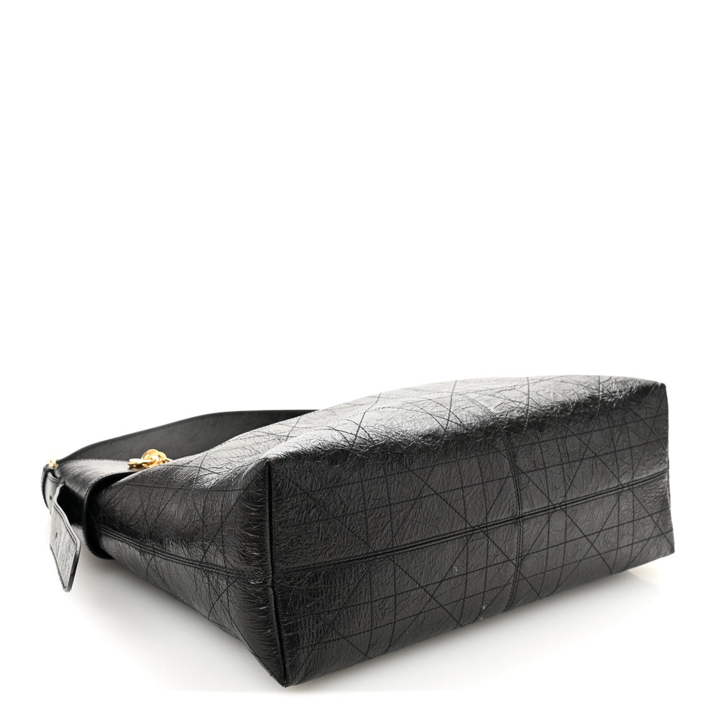 Crinkled Calfskin Macrocannage Large Voyage Bag Black