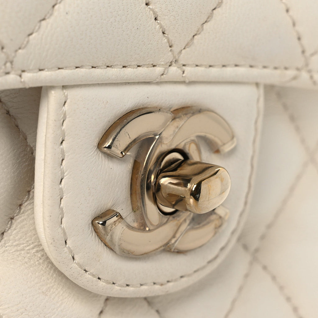 Lambskin Quilted Mini Crystal Top Handle Rectangular Flap White