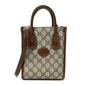 GG Supreme Monogram Azalea Calfskin Mini Retro Interlocking G Tote Bag Beige Ebony Brown Sugar