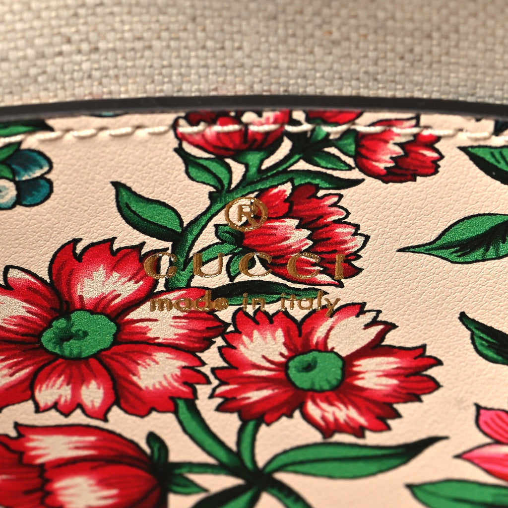 Calfskin Matelasse Diagonal Brit Roses Print Mini Interlocking G Heart Shoulder Bag  White Multicolor