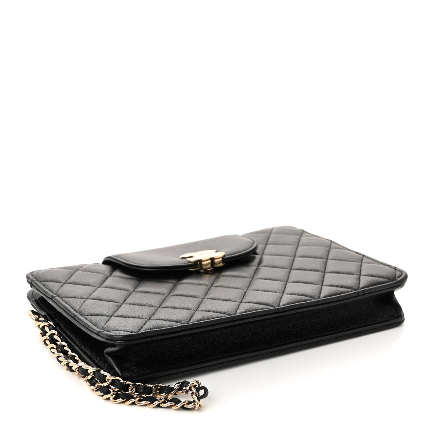 Lambskin Quilted CC Pouch Wristlet Black