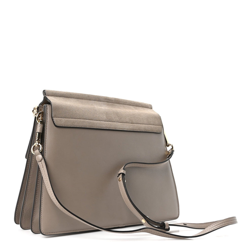 Calfskin Suede Medium Faye Shoulder Bag Motty Grey