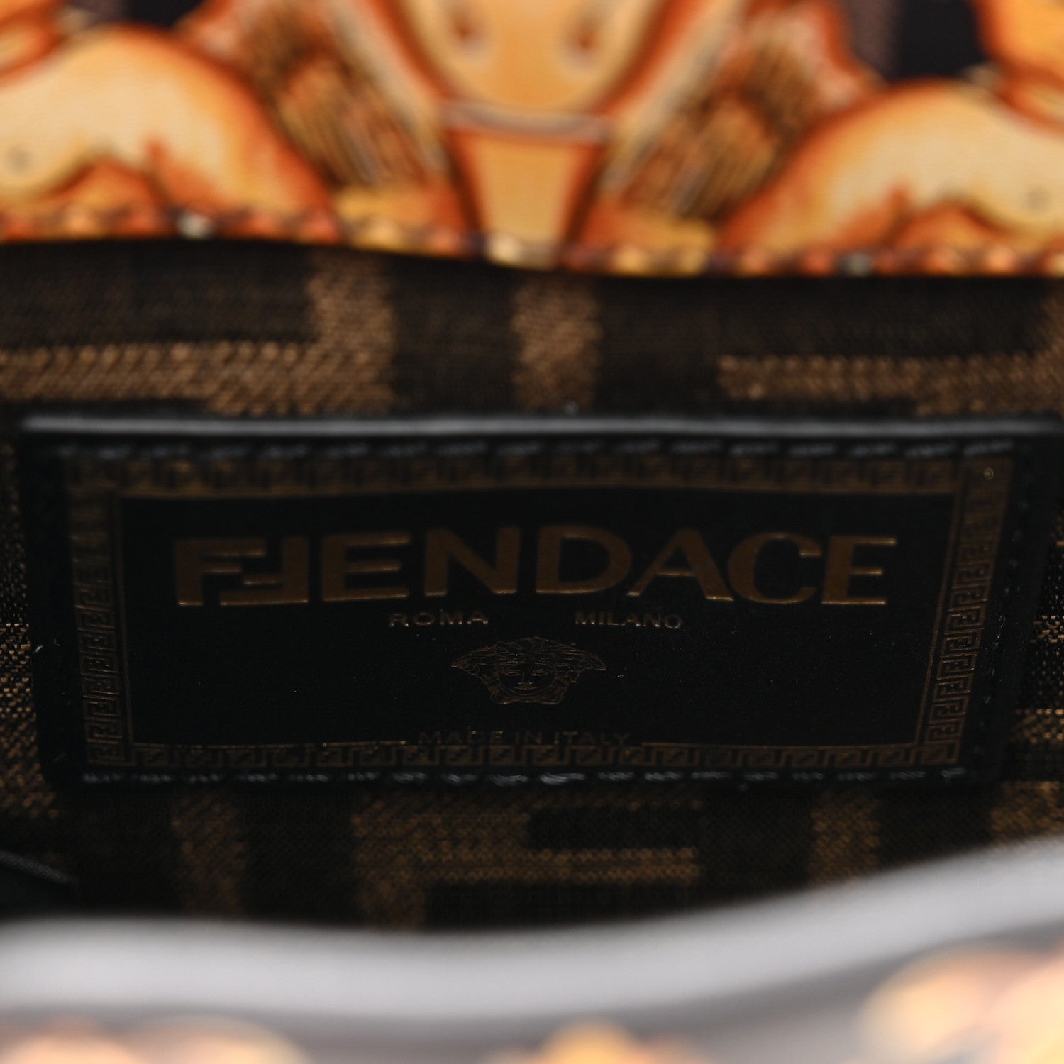 X VERSACE Vitello King Catalan Mirror Plexiglass Fendace FF Baroque Logo Mini Fendi Sunshine Shopper Tote Black Gold