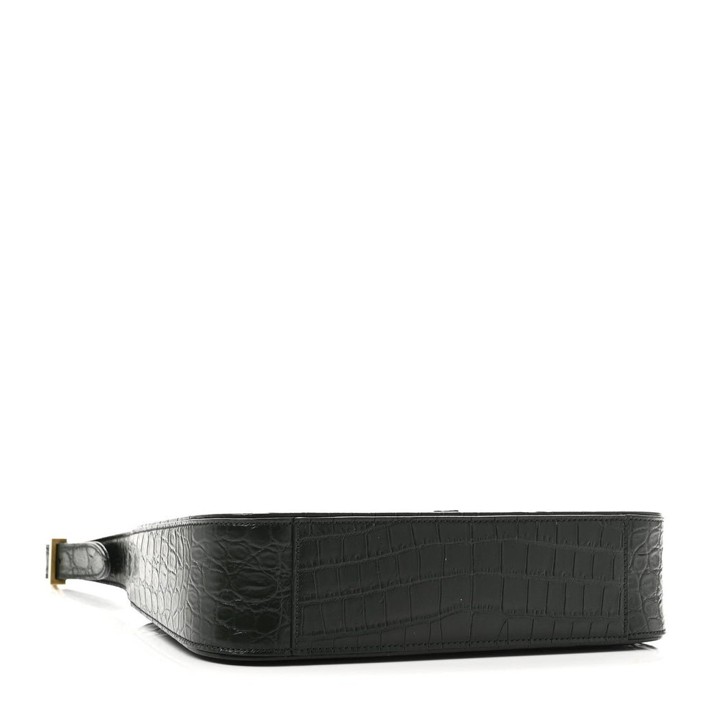 Calfskin Crocodile Embossed Le 5 A 7 Hobo Dark Green Bottle