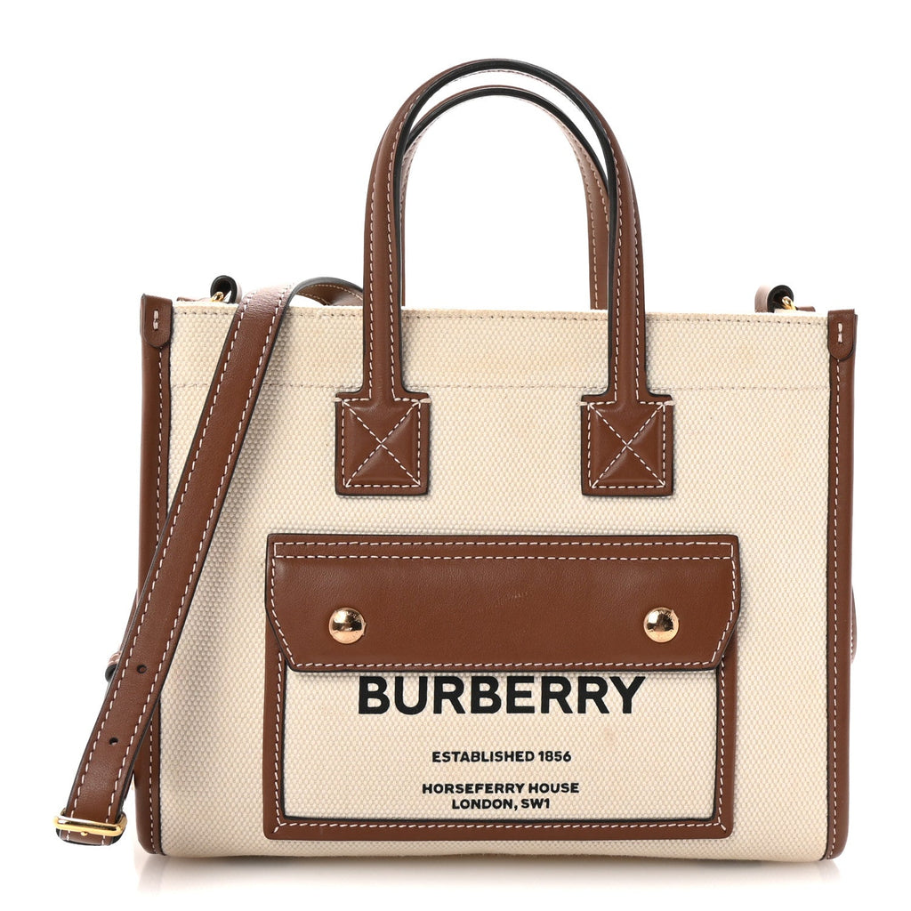 Canvas Smooth Calfskin Mini Two Tone Freya Tote Brown