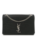 Calfskin Crocodile Embossed Large Classic Monogram Kate Satchel Black