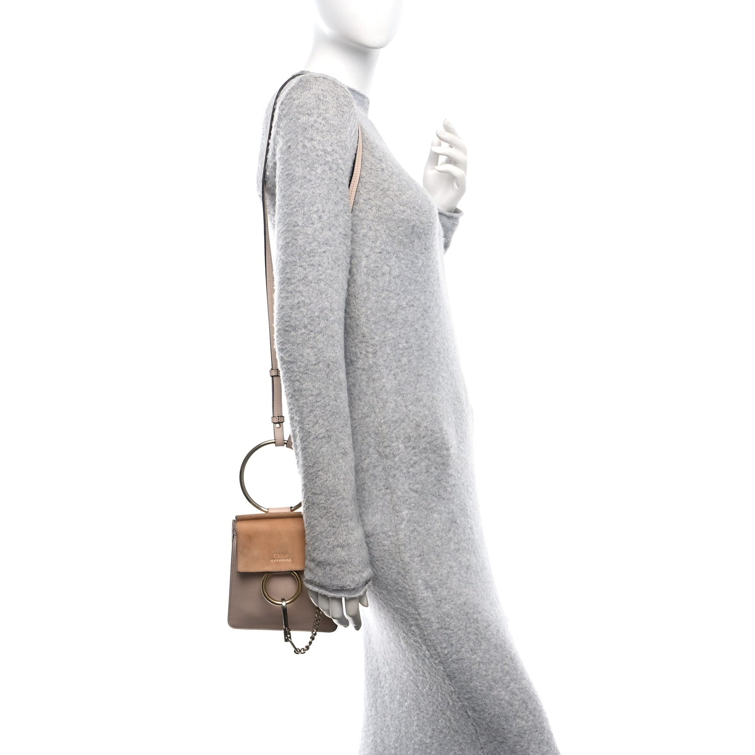 Suede Calfskin Mini Faye Bracelet Bag Cement Pink