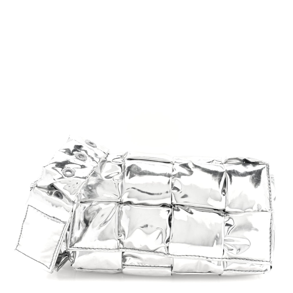 Metallic Lambskin Maxi Intrecciato Padded The Belt Cassette Bag Silver