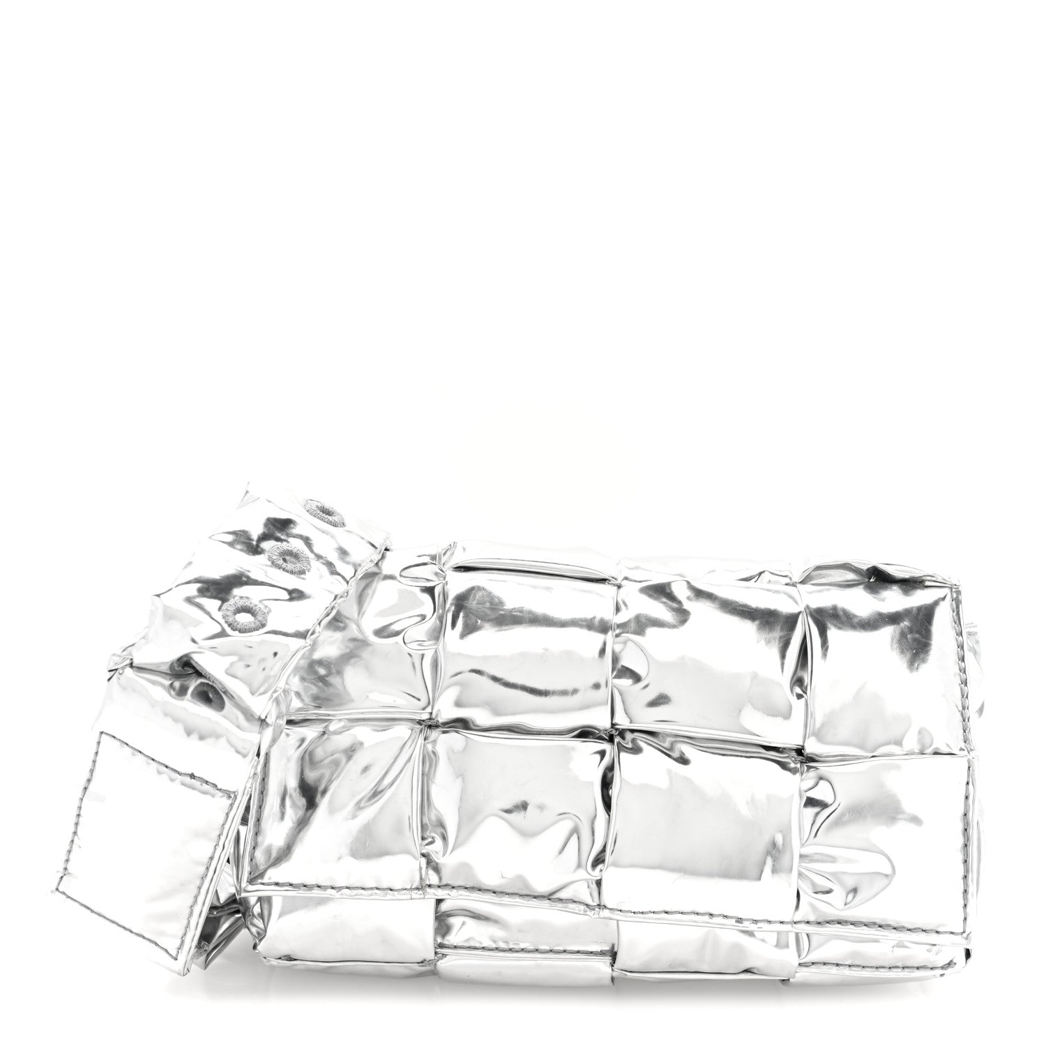 Metallic Lambskin Maxi Intrecciato Padded The Belt Cassette Bag Silver