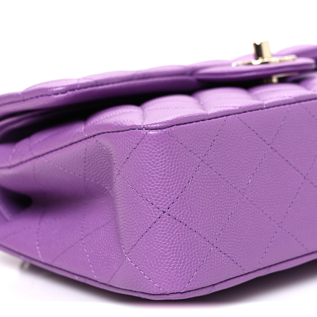 Caviar Quilted Small Double Flap Purple