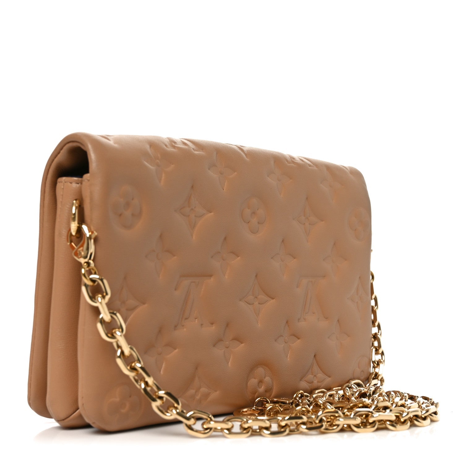 Lambskin Embossed Monogram Pochette Coussin Camel