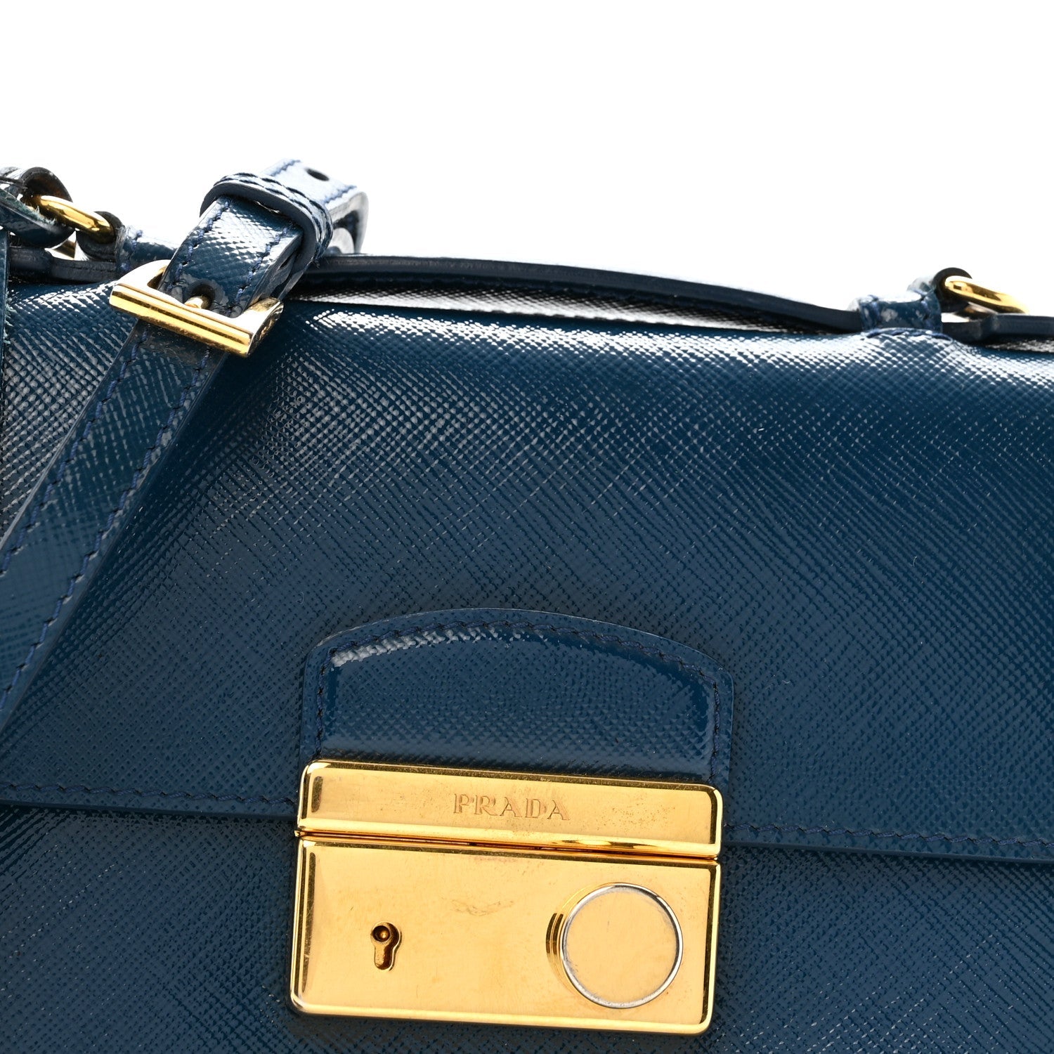 Saffiano Vernice Lock Flap Chain Bag Azzurro