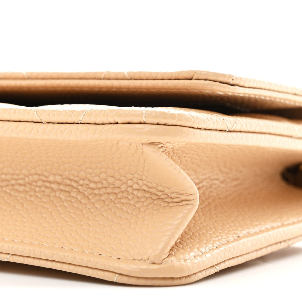 Caviar Quilted Wallet on Chain WOC Beige