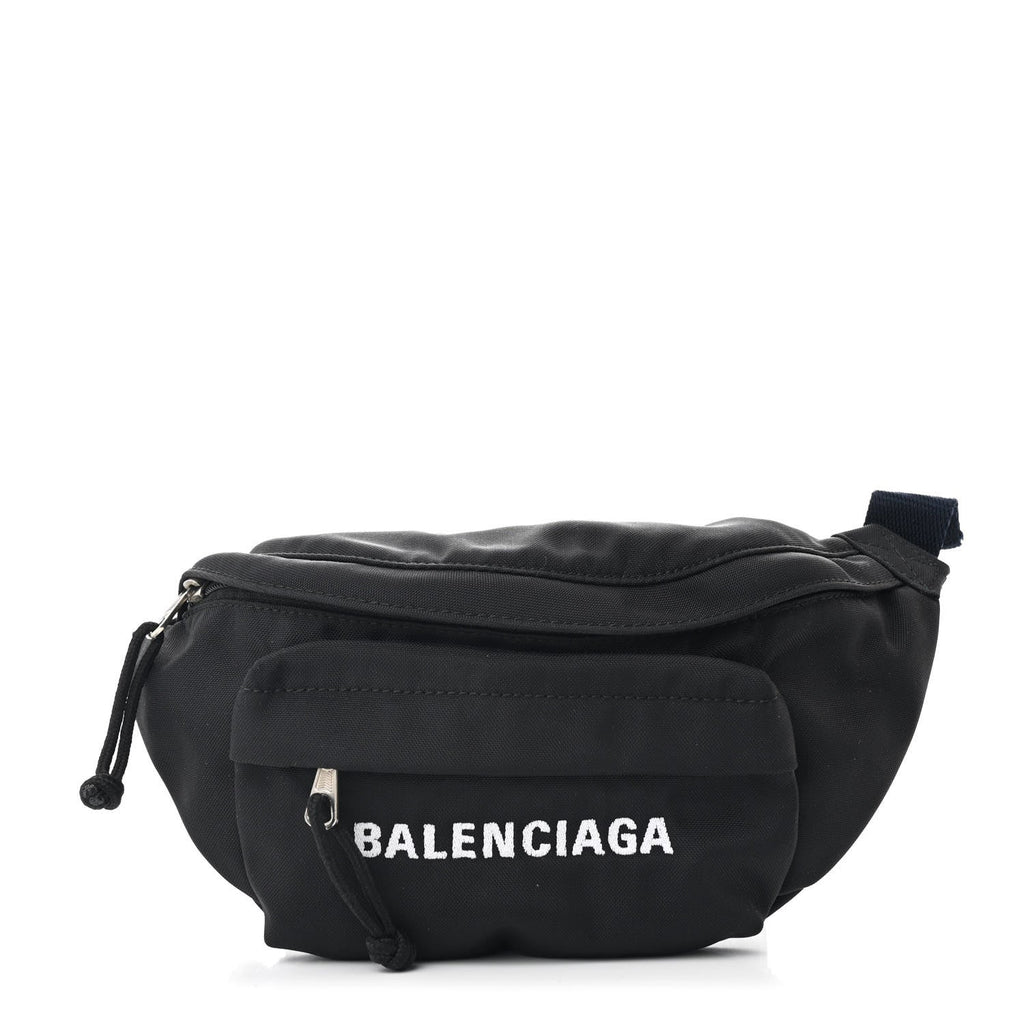 Sport Nylon Logo Embroidered Wheel Belt Bag Black White
