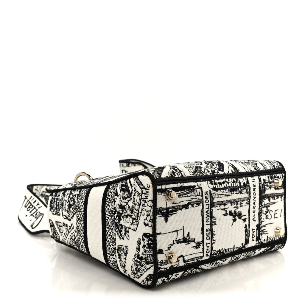 Canvas Embroidered Plan de Paris Medium Lady D-Lite White Black