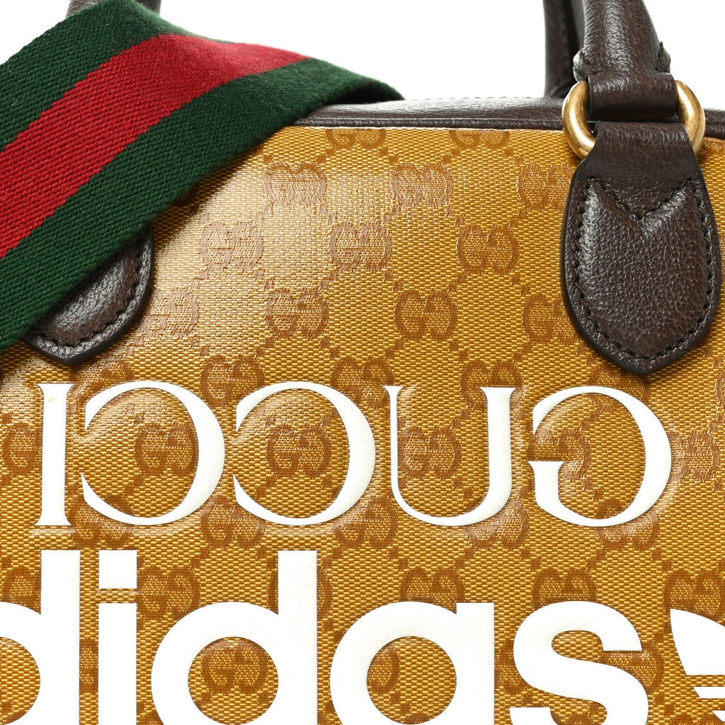 X ADIDAS Crystal Vintage Monogram Textured Dollar Calfskin Web Trefoil Logo Mini Bowling Bag Mid Natural Nut Off White New Acero