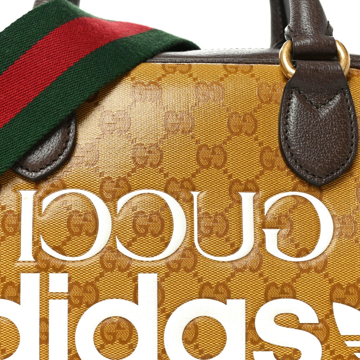 X ADIDAS Crystal Vintage Monogram Textured Dollar Calfskin Web Trefoil Logo Mini Bowling Bag Mid Natural Nut Off White New Acero