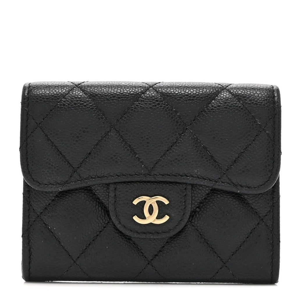 Caviar Quilted Flap  Holder Wallet Black