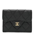 Caviar Quilted Flap  Holder Wallet Black