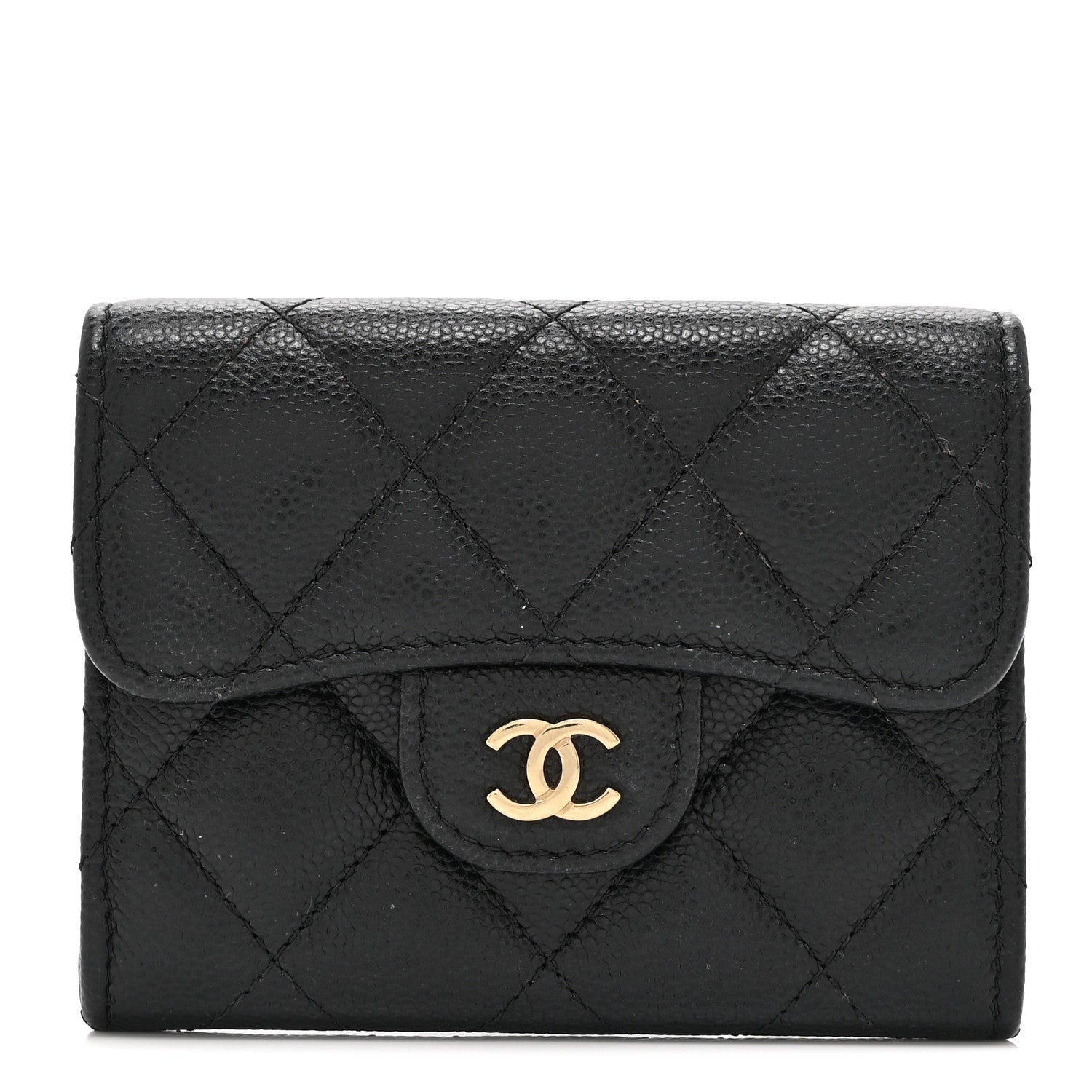 Caviar Quilted Flap  Holder Wallet Black