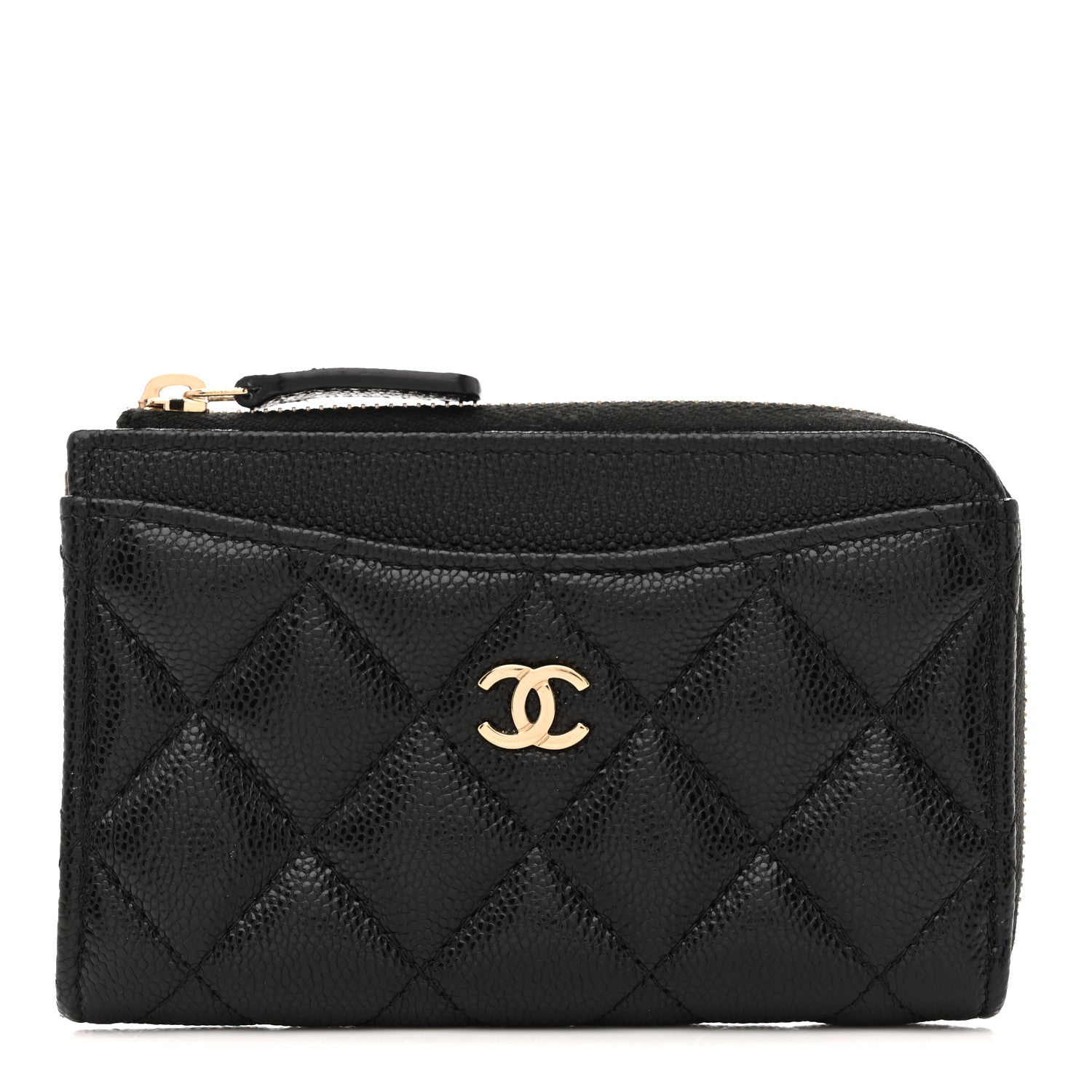 Caviar Quilted CC Zip Around  Holder Black