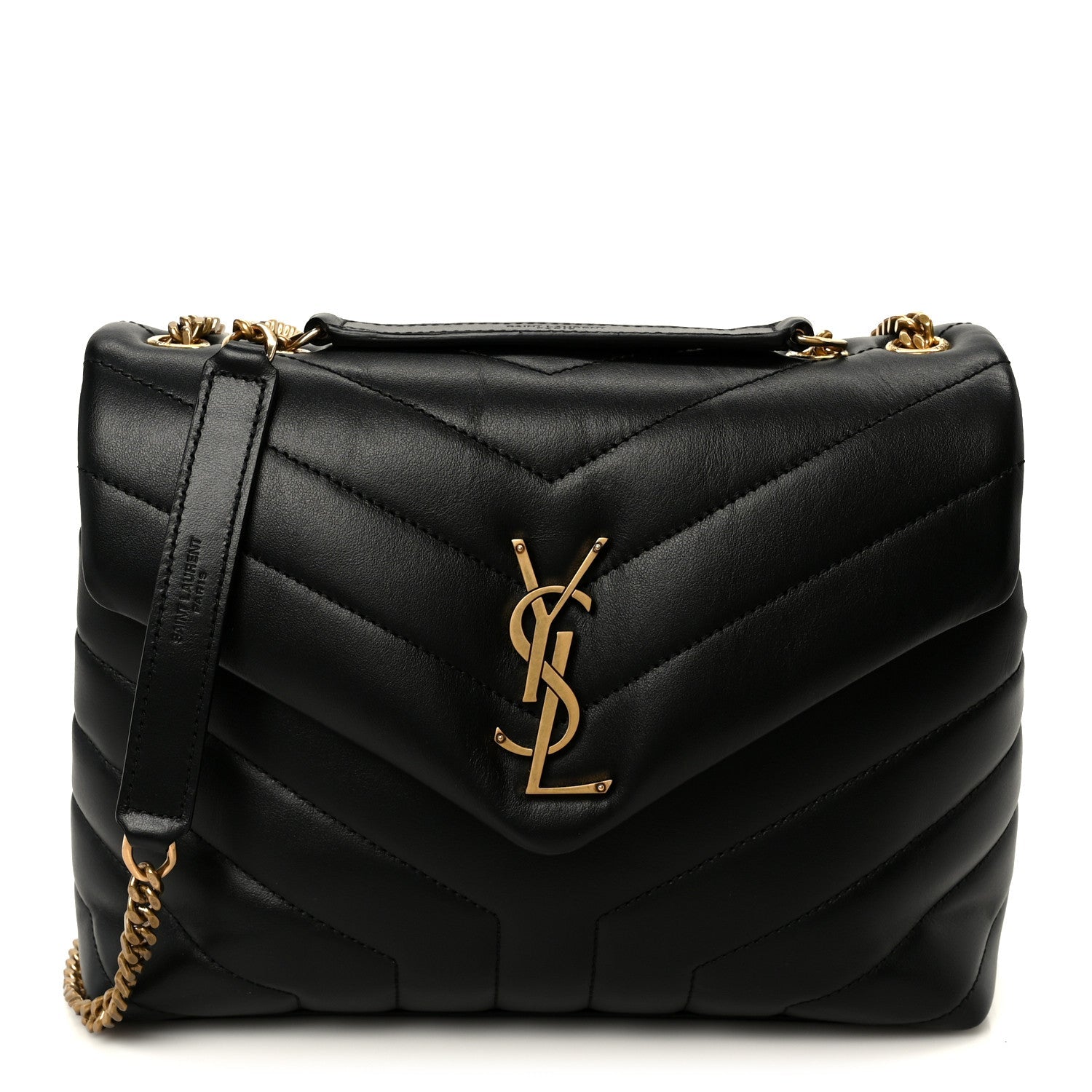 Calfskin Y Quilted Monogram Small Loulou Chain Satchel Black