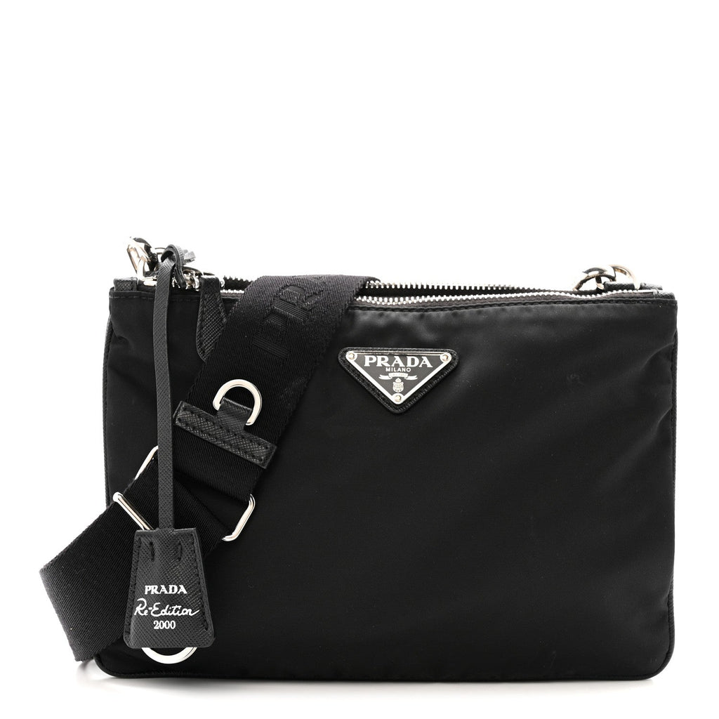 Re-Nylon Saffiano Re-Edition 2000 Double Zip Crossbody Bag Black