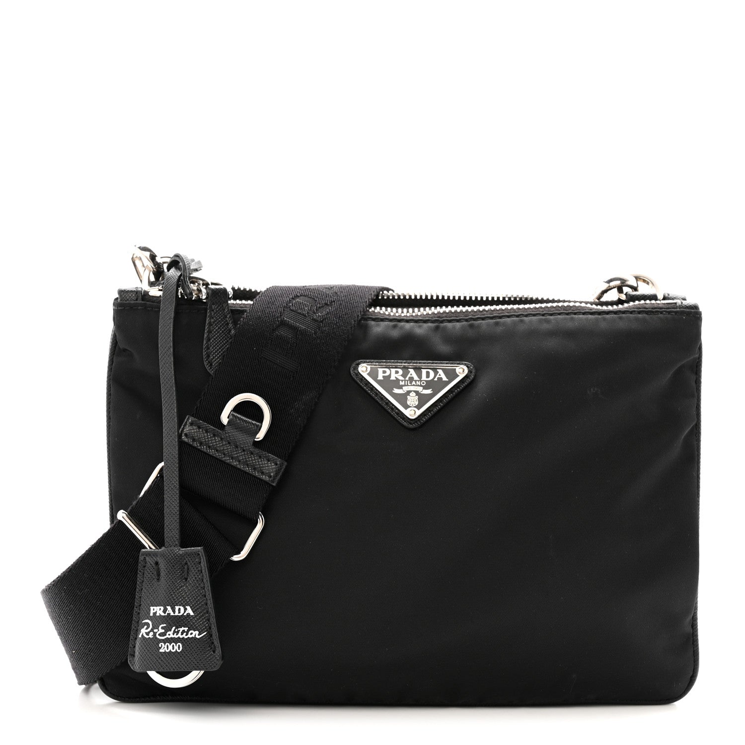 Re-Nylon Saffiano Re-Edition 2000 Double Zip Crossbody Bag Black