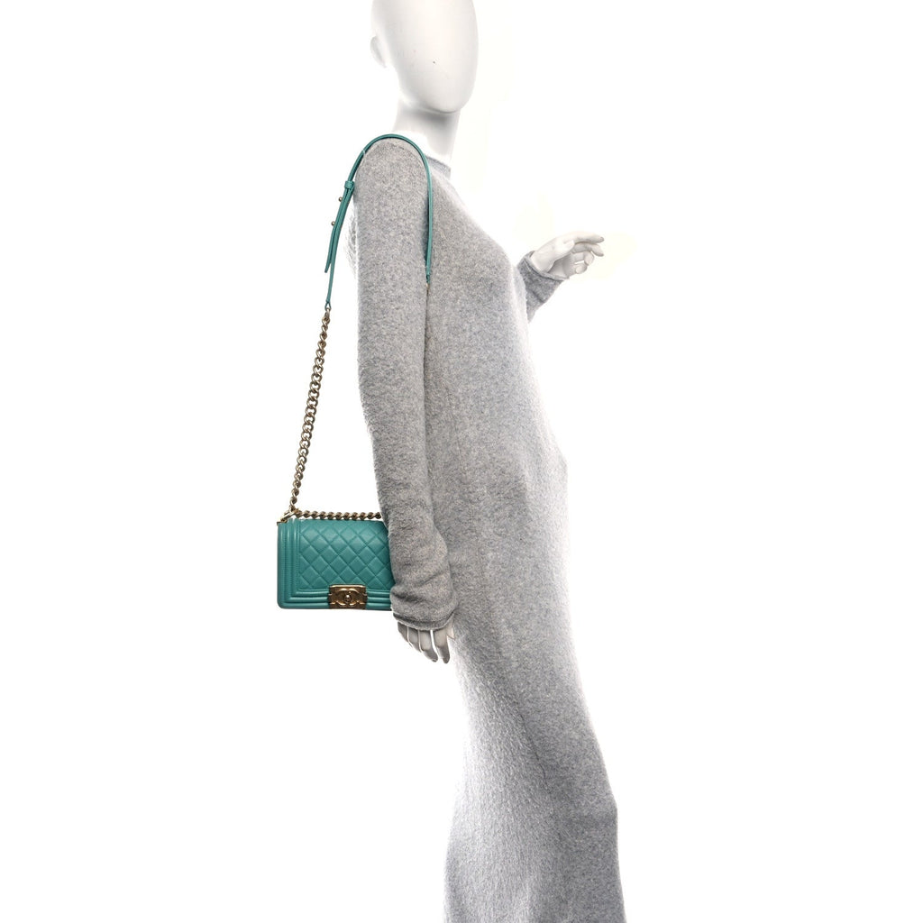 Lambskin Quilted Small Boy Flap Dark Turquoise