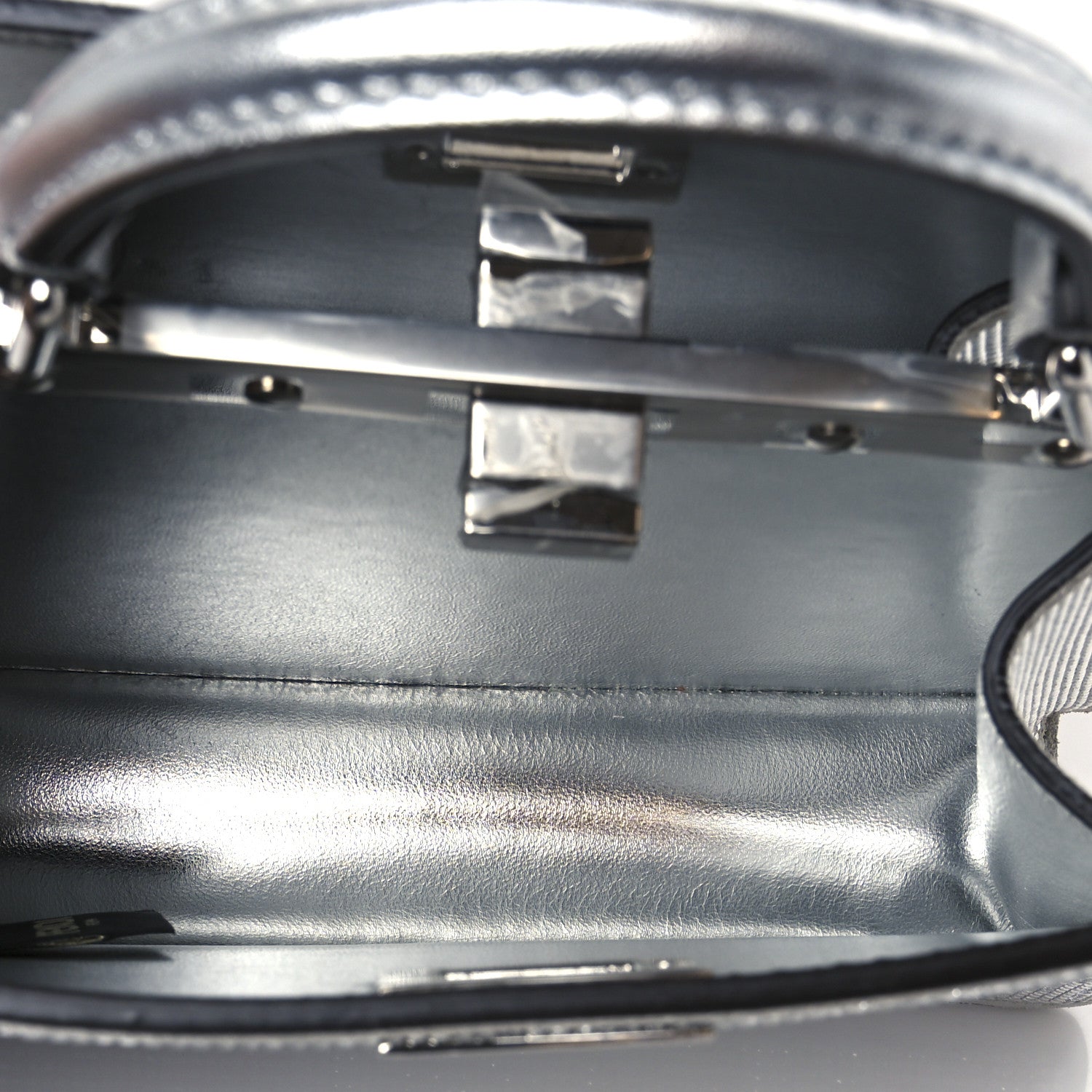 Crystal Vitello Laminato FF Petite Peekaboo I SEE U Satchel Crystal Argento