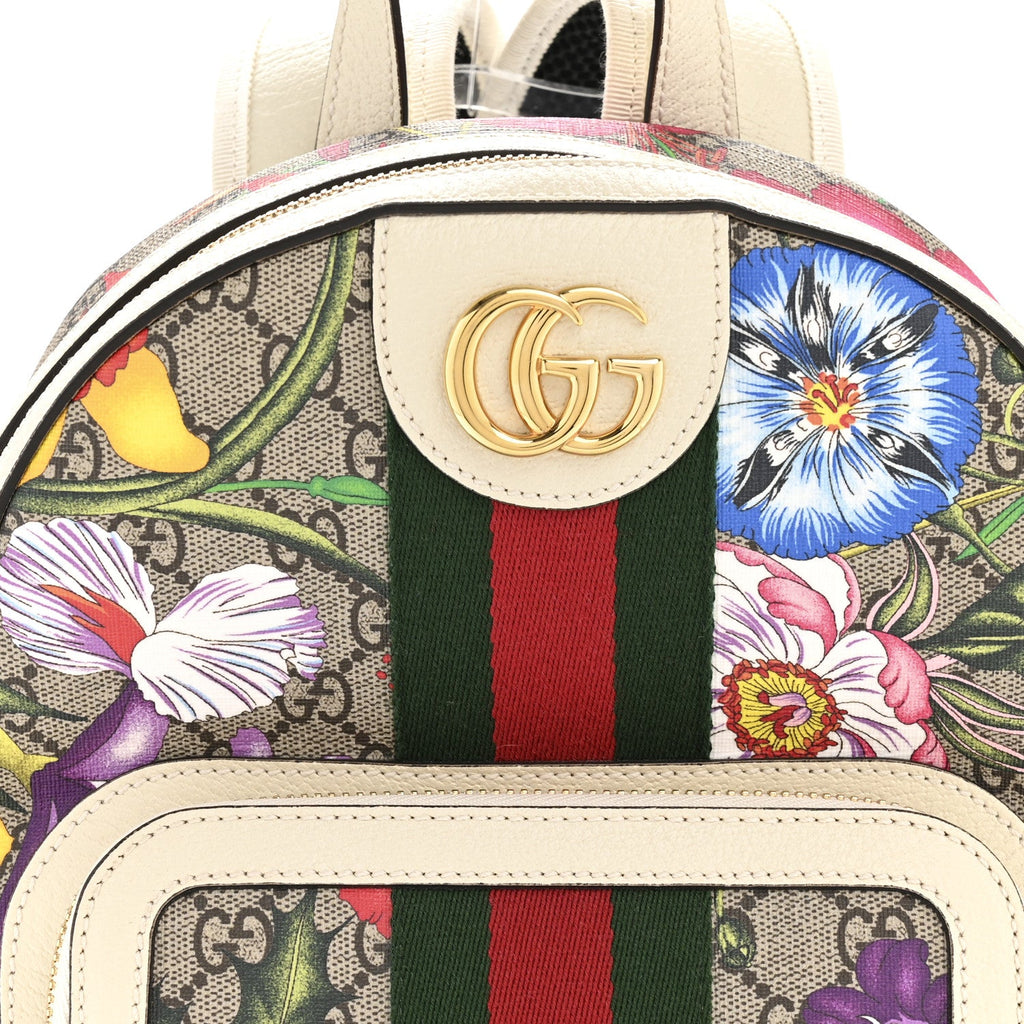 GG Supreme Monogram Flora Web Small Ophidia Day Backpack White