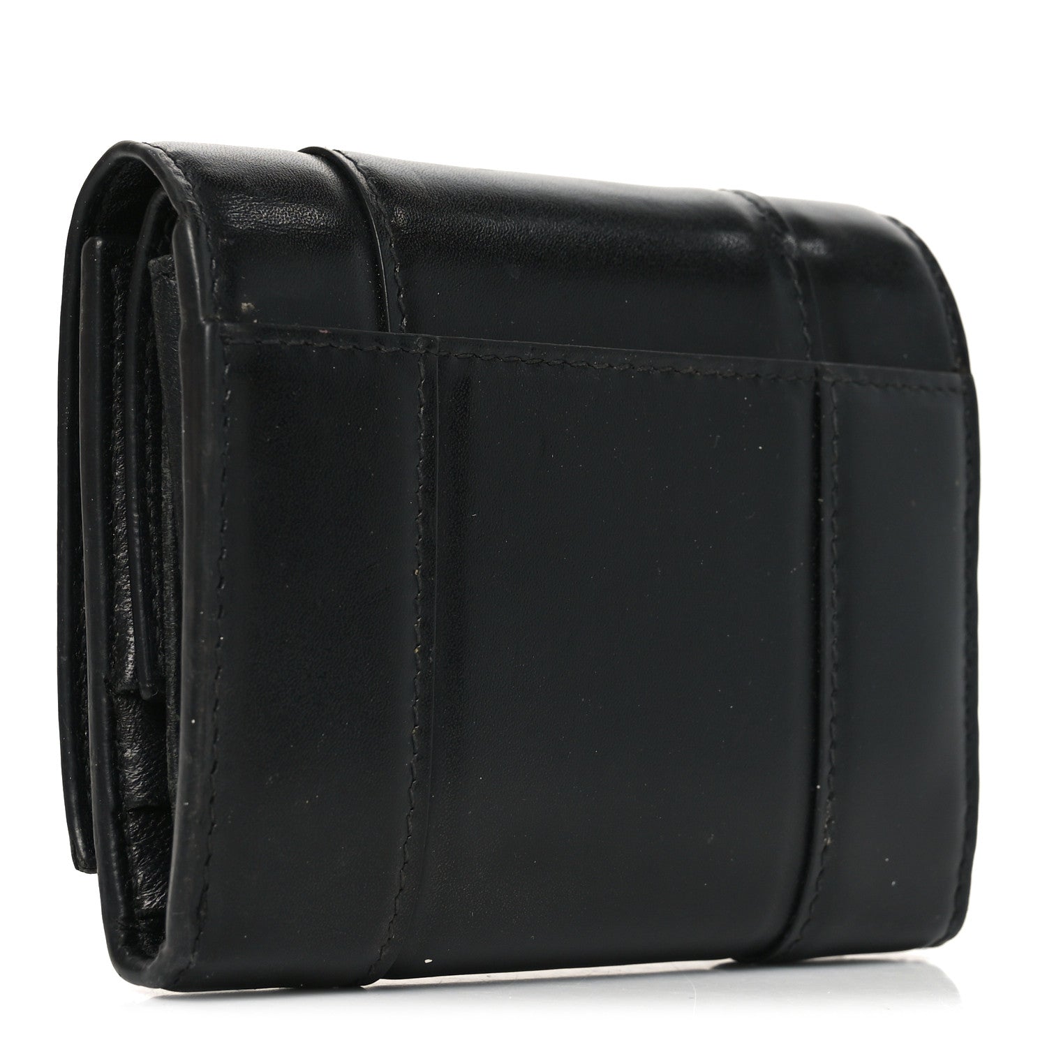 Shiny Box Calfskin Hourglass Compact Wallet Black