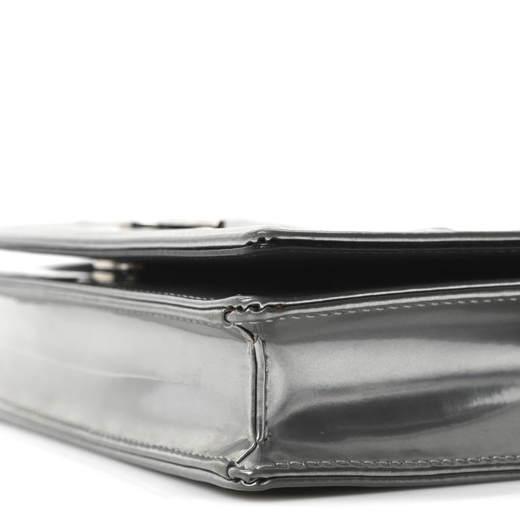 Metallic Patent Micro-Cannage Diorama Wallet on Chain Pouch Silver